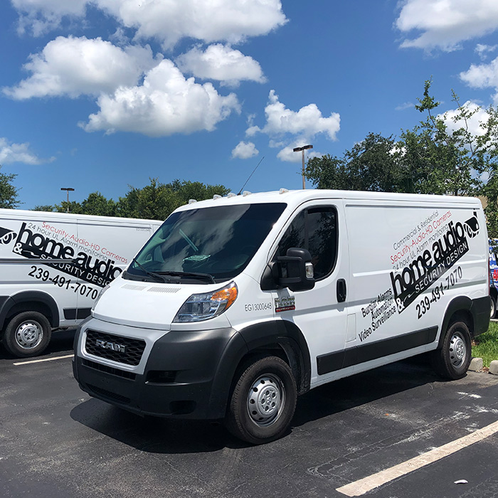 home audio and security design company truck at parking lot fort myers fl